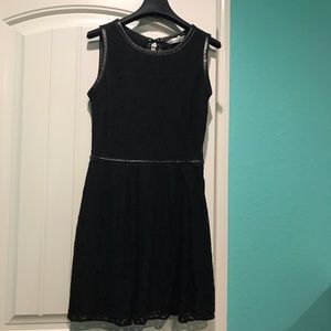 black lace and leather trim dress